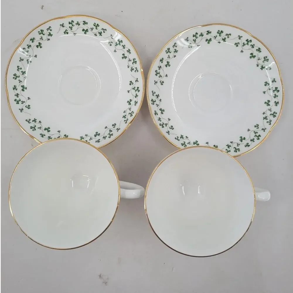 Royal Tara Shamrock Teacup and Saucer Fine Bone China Irish Teatime 1-2 cottage